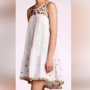 Anthropologie Leifnotes White and Gold A-line Dress